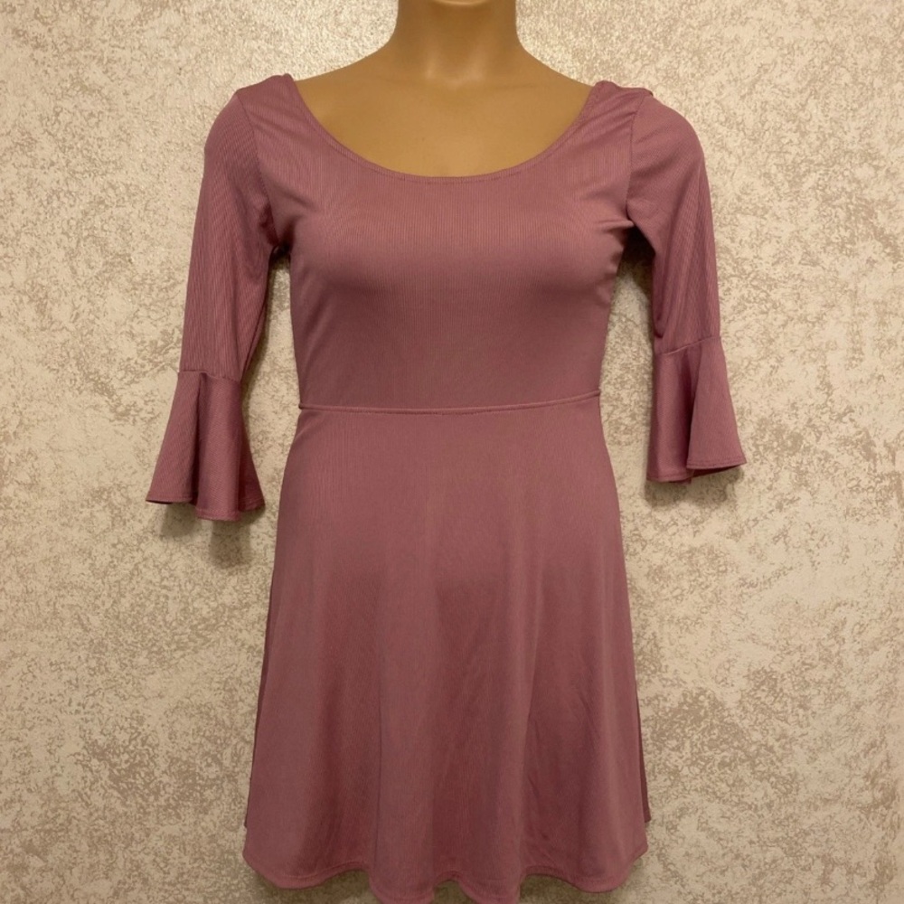 Timing Mauve Long Sleeve Dress With Bow Back